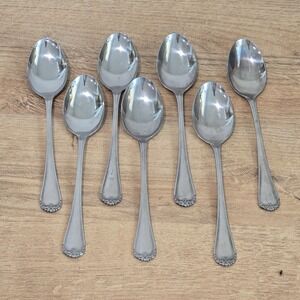 7 Pc Rogers Stanley Roberts ROSE TRIO Teaspoons Stainless Flatware 6" Comb Ship